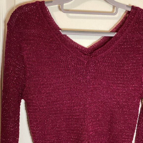 Women's Christmas Pink Glittery Stretchy Sweater V-Neck Parties New Year - Picture 2 of 5
